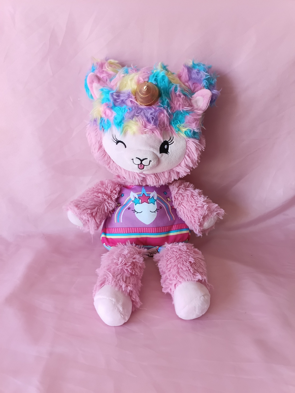 Pink Rainbow-Maned Unicorn Llama Plush Stuffed Animal